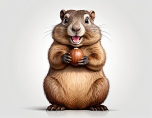 Fototapeta premium Happy Groundhog with a Hazelnut