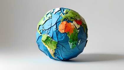 Realistic, detailed, precise, origami composition of the earth with true colors