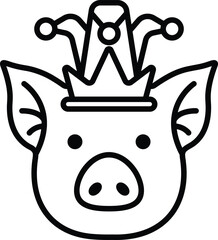 A cartoon pig with a crown on its head