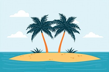 Obraz premium Serene Tropical Island with Palm Trees A Perfect Getaway Scene for Relaxation and Escape