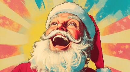 A retro pin-up pop art image featuring Santa Claus with a joyful and excited expression. The style should be vintage and cartoonish.