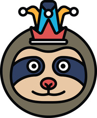 A cartoonish face with a sloth hat and a crown