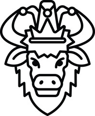 A cartoon cow with horns and a crown on its head