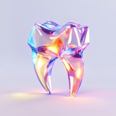 Obraz premium A tooth made of glass with a rainbow colored glow