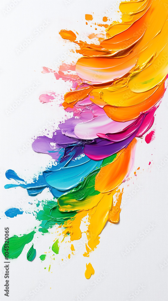 Poster colorful splashes blend on a white canvas, creating a striking abstract artwork with dynamic hues