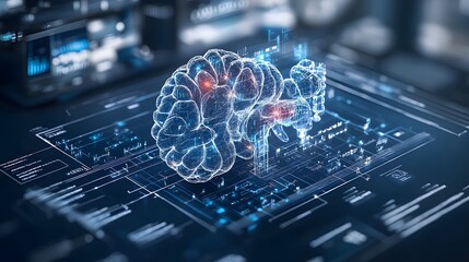 Futuristic Digital Brain with Data Visualization Elements