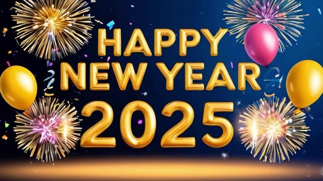 Happy new year 2025 text with fireworks