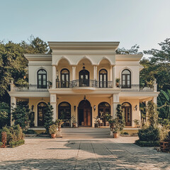 Obraz premium Beautiful Modern Luxury Mansion, Contemporary Architectural Design with Expansive Outdoor Space and High-End Features