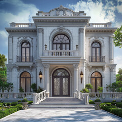 Obraz premium Beautiful Modern Luxury Mansion, Contemporary Architectural Design with Expansive Outdoor Space and High-End Features