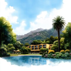 Obraz premium Serene Retreat A Luxurious Getaway Amidst Nature's Beauty and Mountain Splendor