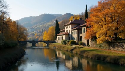 Fototapeta premium Autumn serenity by the rivers edge