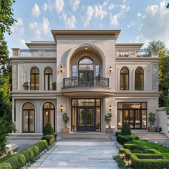 Fototapeta premium Beautiful Modern Luxury Mansion, Contemporary Architectural Design with Expansive Outdoor Space and High-End Features
