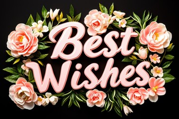 Colorful floral arrangement with 'Best Wishes' text on a dark background.