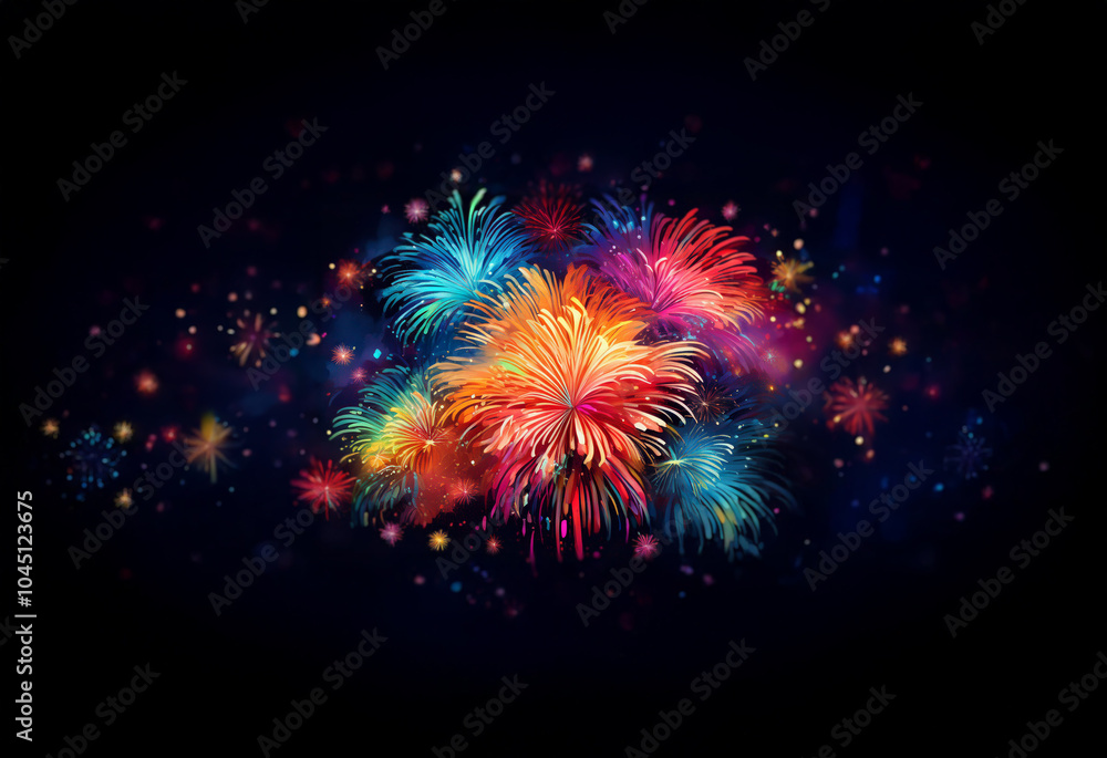 Aufkleber a cluster of colorful fireworks explode against a dark, isolated background.