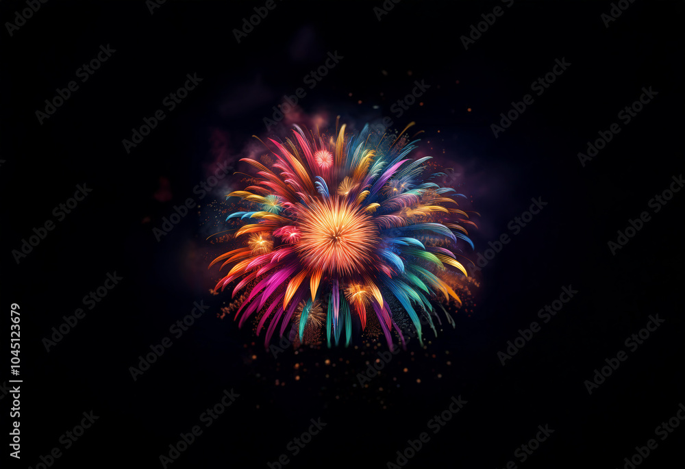 Poster A colorful firework display explodes against a black background.