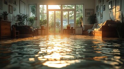emergency leak damage scenario depicting water flooding a space, showcasing the urgency and impact of water leaks in modern living environments