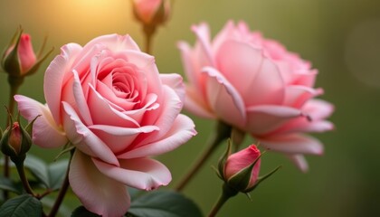  Elegance in Bloom  A trio of delicate pink roses