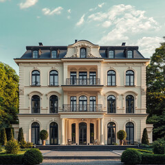 Fototapeta premium Beautiful Modern Luxury Mansion, Contemporary Architectural Design with Expansive Outdoor Space and High-End Features