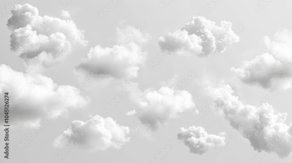 Fototapete 2410 40.a detailed set of white vector clouds with gentle edges, hazy fog patterns, and soft smoke t