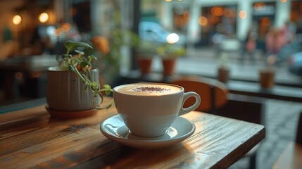 Drinking coffee in a cozy cafe.