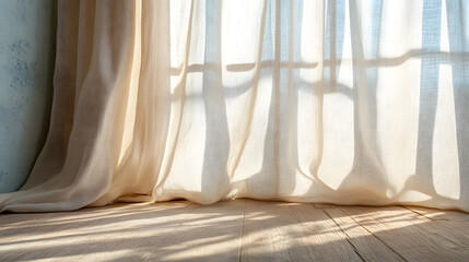 Sunlight Streaming Through Sheer Curtains in a Minimalist Room