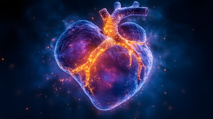 Glowing Heart Illustration with Cosmic Elements