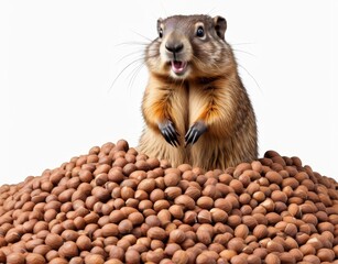 Obraz premium Groundhog on a Hazelnut Throne