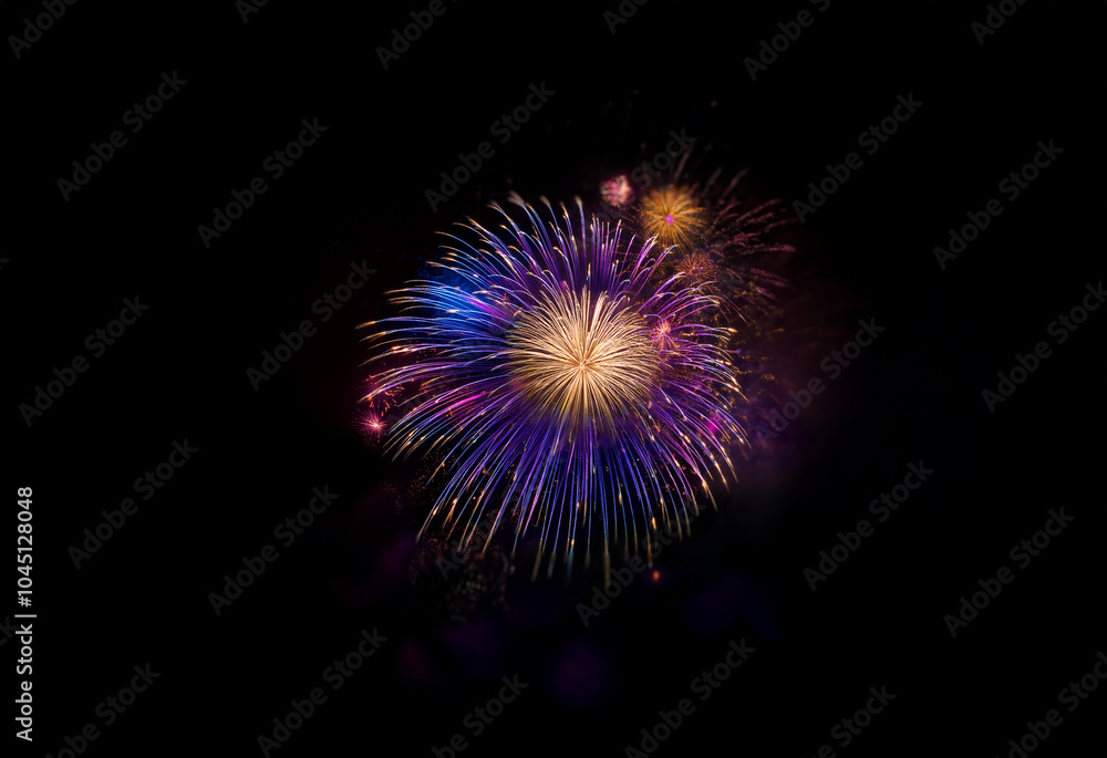 Poster A burst of colorful fireworks explodes against a black background, creating a dazzling display of light and movement.