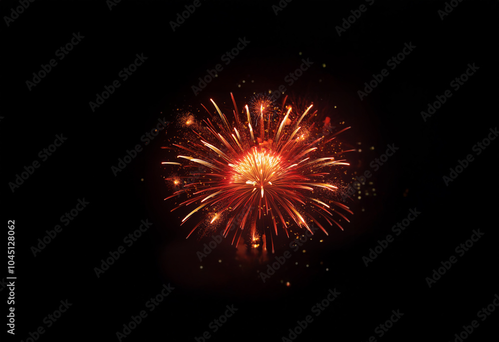 Poster An isolated red and orange firework exploding against a black background.