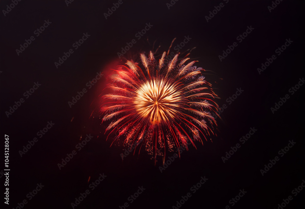 Poster a single, bright firework explodes against a dark, isolated background.