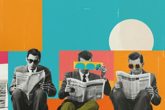 Retro collage of men reading newspaper accessories accessory clothing.