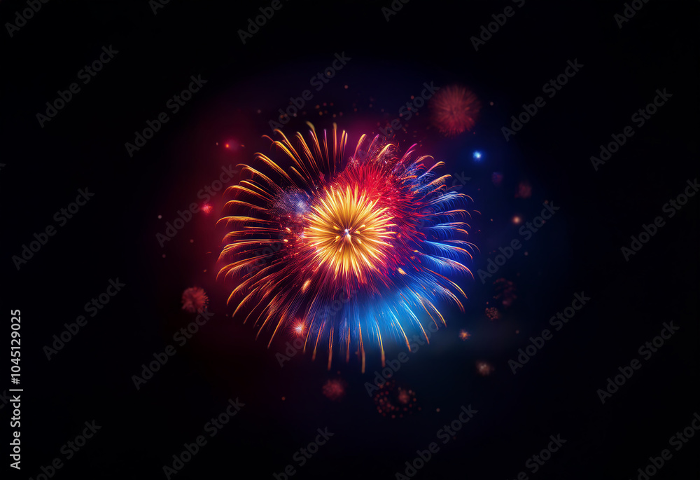 Poster an isolated, colorful firework display explodes against a black background.