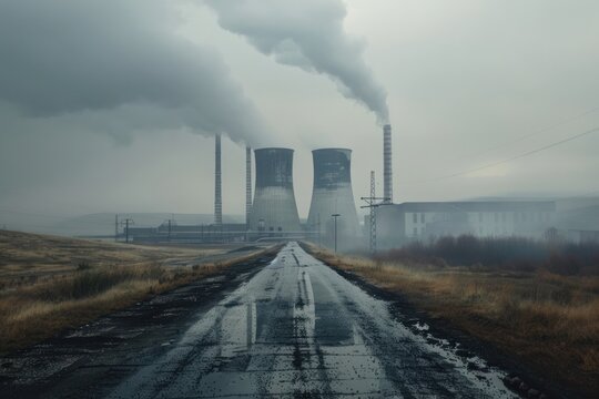 Coal power plant and environmental pollution architecture building outdoors.
