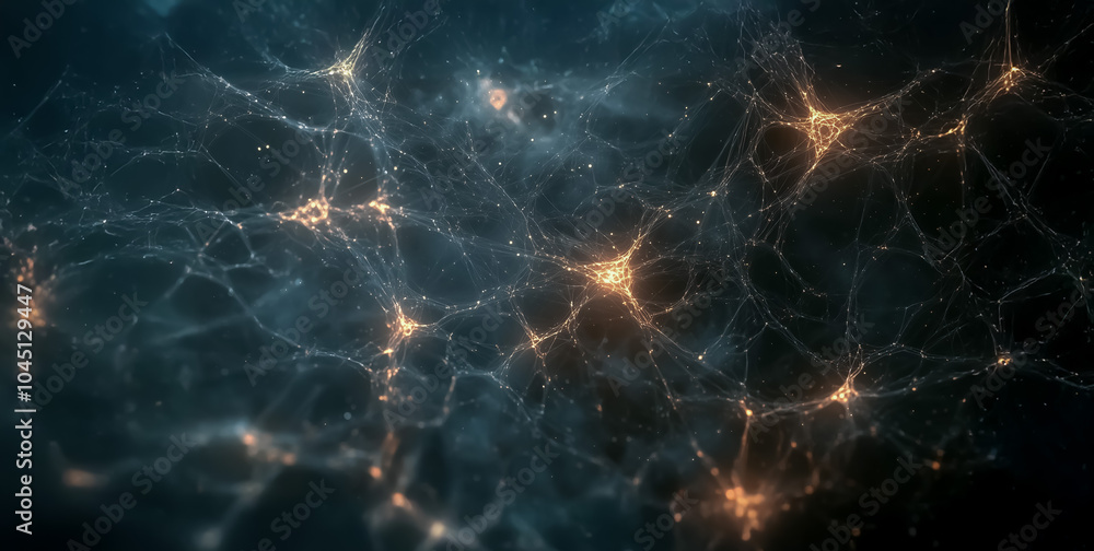 Poster artistic visualization of glowing neural connections, portraying the structure of a brain’s network 