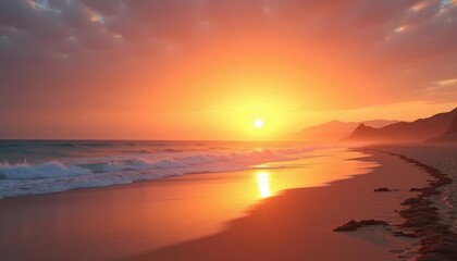 Fototapeta premium Sunsets golden glow on the serene shore
