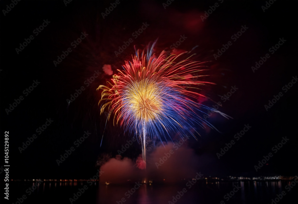 Poster A colorful firework display explodes in the night sky, isolated against a dark background.