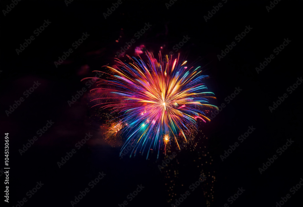 Aufkleber A colorful firework display explodes against a dark, isolated background.