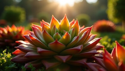 Obraz premium Vibrant succulent bloom in sunlight