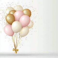 Festive Pink and White Balloon Background with Gold Sparkles and Confetti - Perfect for Celebrating Birthdays and Special Occasions