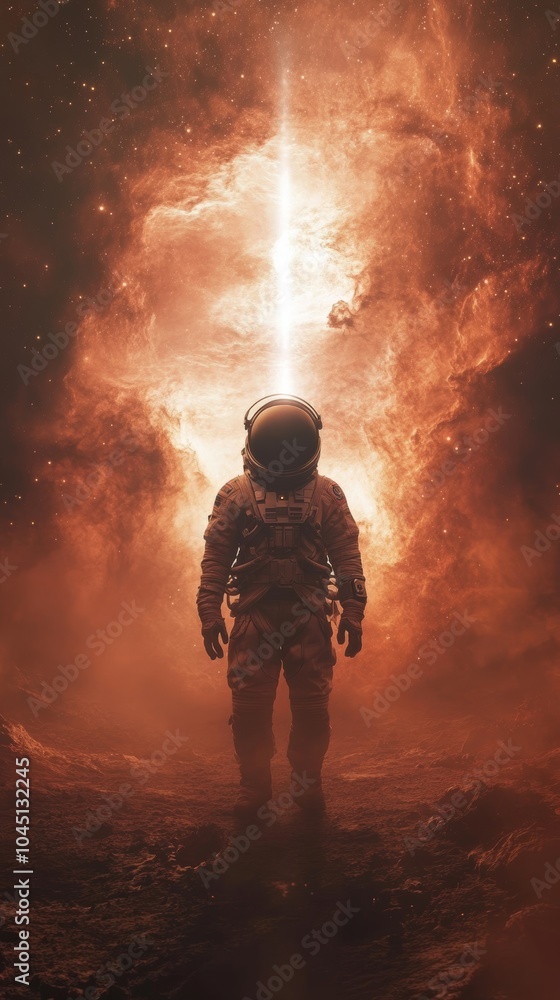 Aufkleber astronaut exploring new planet with glowing nebula background