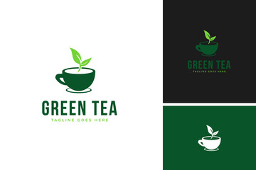 Herbal tea with leaf organic logo design vector template illustration idea