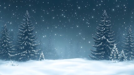 Fototapeta premium Watercolor solstice night with stars and planets visible in the clear sky, a winter landscape below covered in fresh snow