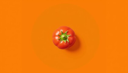  Freshness in focus  A single ripe tomato against an orange backdrop