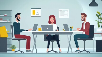 business team in online meeting, business team engaging in productive discussions through an online video meeting illustrations