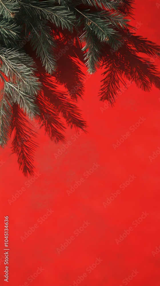 Poster christmas tree branch casting shadow on red background