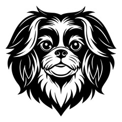 Fototapeta premium japanese chin dog face icon. Black and white logo, dog silhouette, engraving style. Pet character. Vector illustration