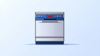 glyph icon of a dishwasher, simplified design showcasing essential features, placed against a clean white backdrop, emphasizing modern kitchen appliances and their functionality in a contemporary home