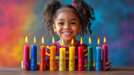 Papercut Kwanzaa celebration with children lighting candles, unity cup, and traditional symbols in a vibrant layered design