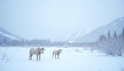 Winters serene beauty with two mountain goats