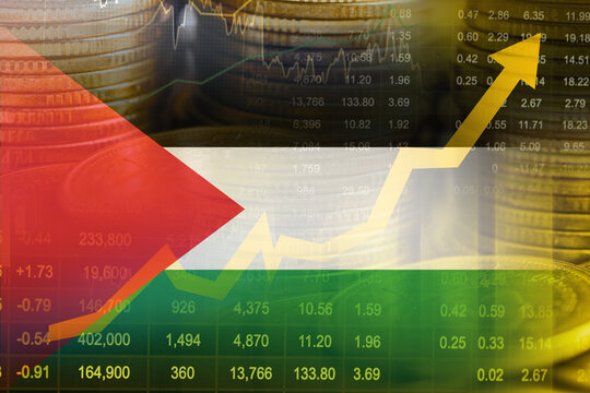 Palestine flag with stock market finance, economy trend graph digital technology. - Powered by Adobe